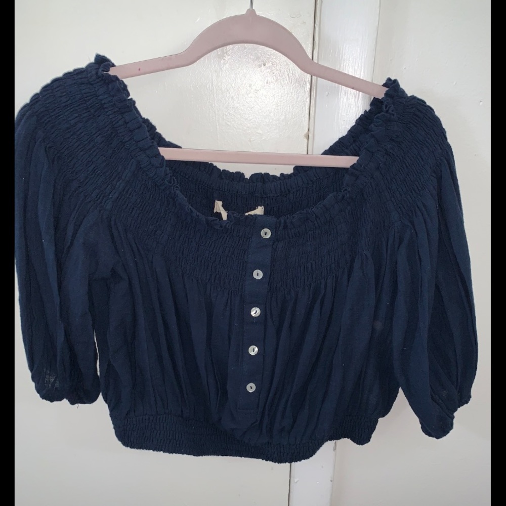 Free People Off-The-Shoulder Navy Blouse